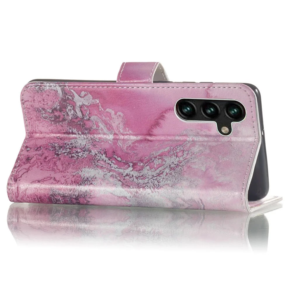 For Samsung Galaxy A15 5G Case PU Leather Pattern Wallet Phone Cover - Pink Sea Water - 3