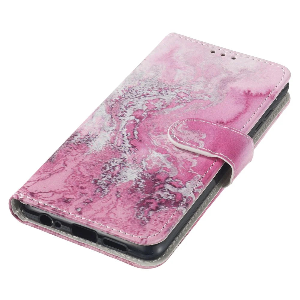 For Samsung Galaxy A15 5G Case PU Leather Pattern Wallet Phone Cover - Pink Sea Water - 4