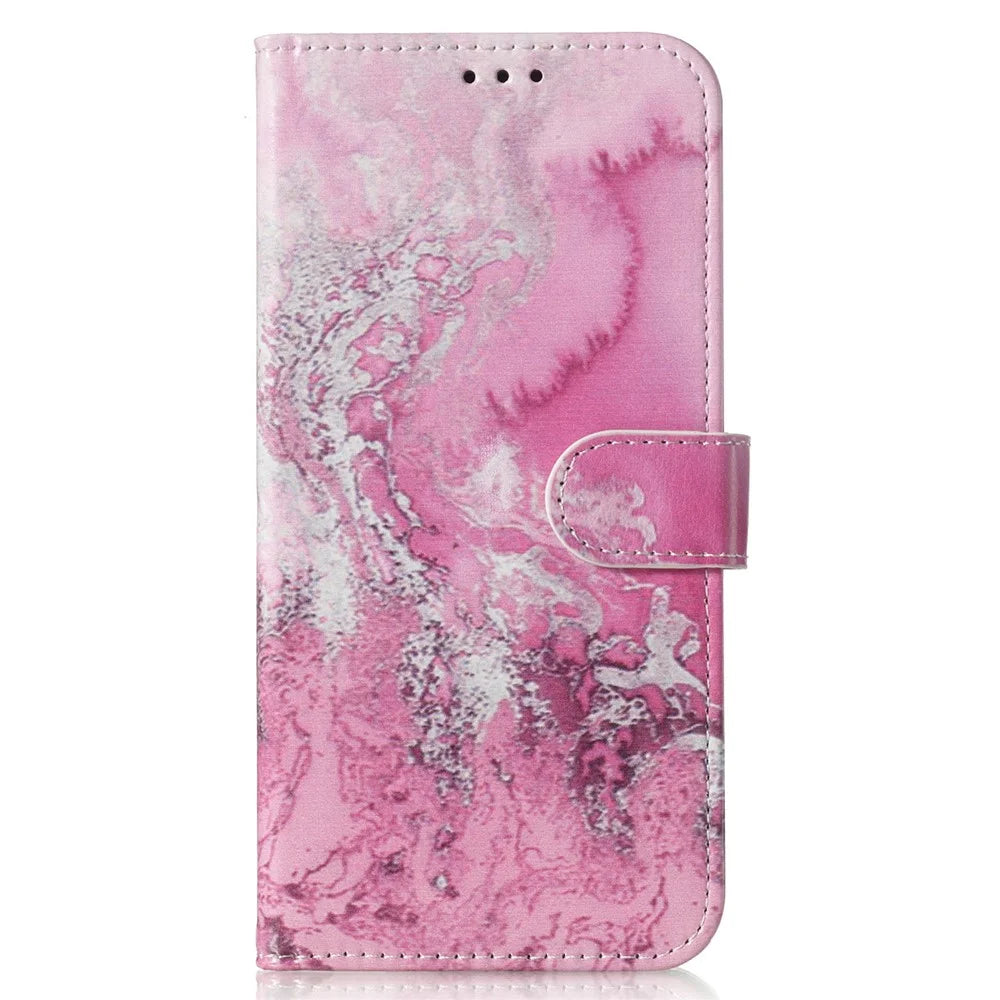 For Samsung Galaxy A15 5G Case PU Leather Pattern Wallet Phone Cover - Pink Sea Water - 5