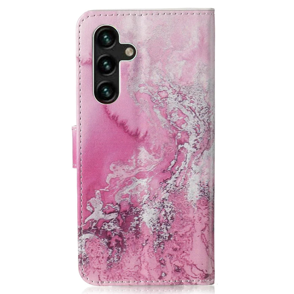 For Samsung Galaxy A15 5G Case PU Leather Pattern Wallet Phone Cover - Pink Sea Water - 6