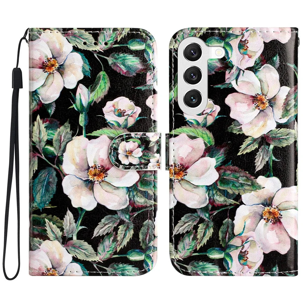 For Samsung Galaxy S24 Case PU Leather Pattern Printing Design Phone Cover - Magnolia - 1