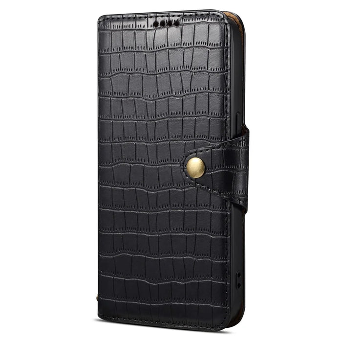 For iPhone 14 Pro Max Case Crocodile Texture Phone Cover with Wallet Stand - Black - 4
