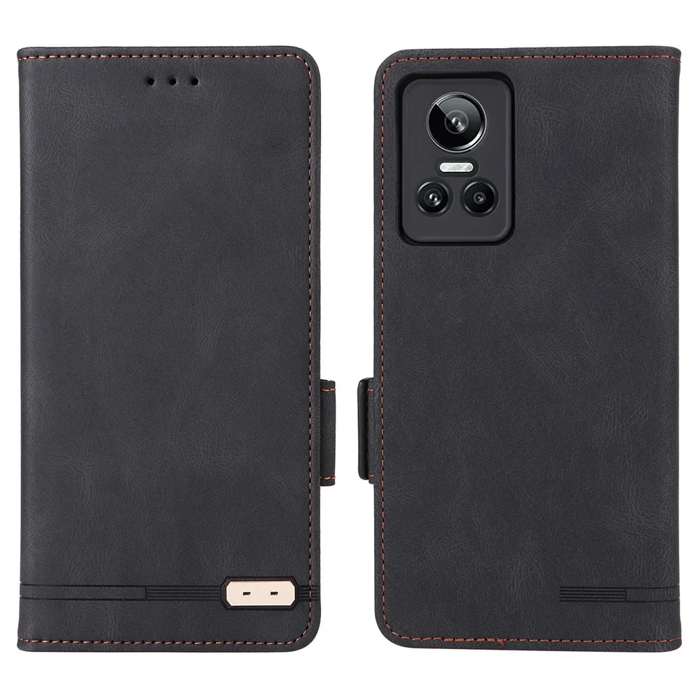 For Realme GT Neo 3 5G Case Hardware Decor Magnetic Clasp Leather Cover - Black - 1