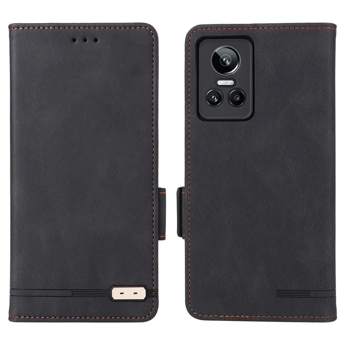 For Realme GT Neo 3 5G Case Hardware Decor Magnetic Clasp Leather Cover - Black - 1