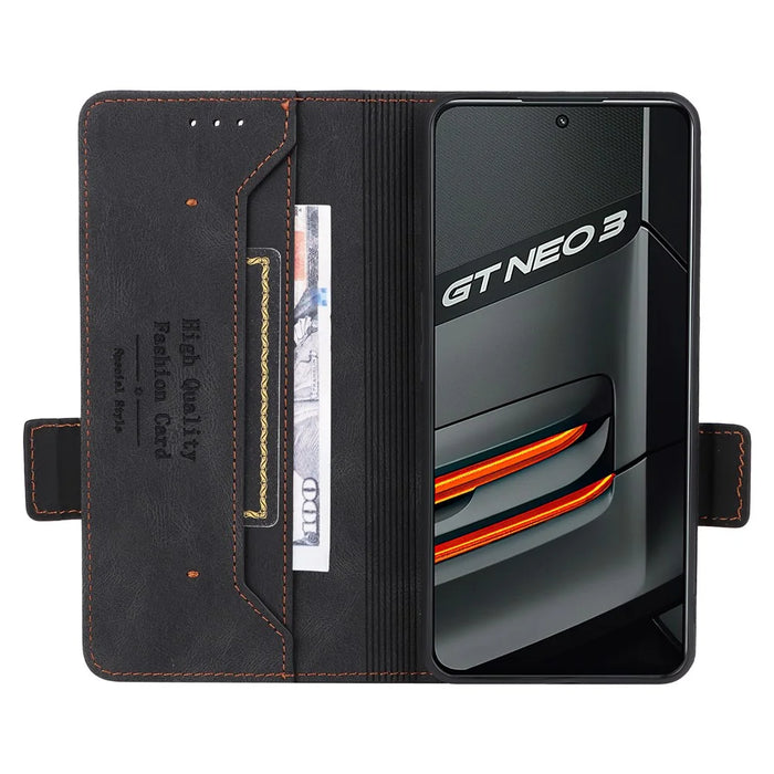 For Realme GT Neo 3 5G Case Hardware Decor Magnetic Clasp Leather Cover - Black - 2