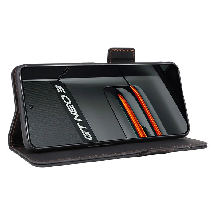 For Realme GT Neo 3 5G Case Hardware Decor Magnetic Clasp Leather Cover - Black - 3