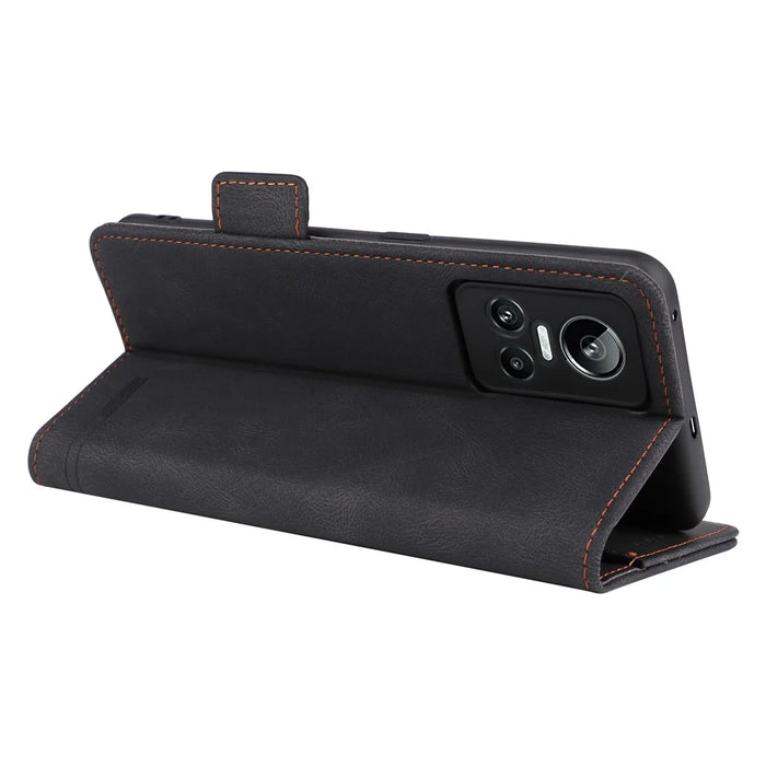 For Realme GT Neo 3 5G Case Hardware Decor Magnetic Clasp Leather Cover - Black - 4