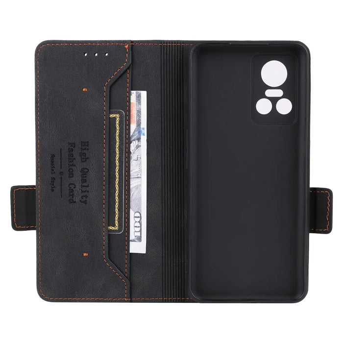 For Realme GT Neo 3 5G Case Hardware Decor Magnetic Clasp Leather Cover - Black - 5