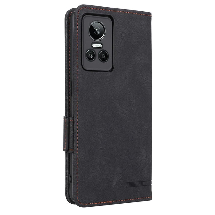 For Realme GT Neo 3 5G Case Hardware Decor Magnetic Clasp Leather Cover - Black - 7