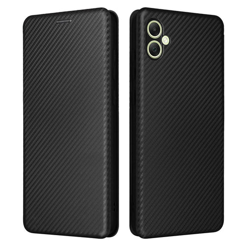 For Samsung Galaxy A05 4G Case Carbon Fiber Texture Leather Phone Cover - Black - 1