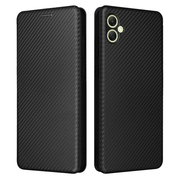 For Samsung Galaxy A05 4G Case Carbon Fiber Texture Leather Phone Cover - Black - 1