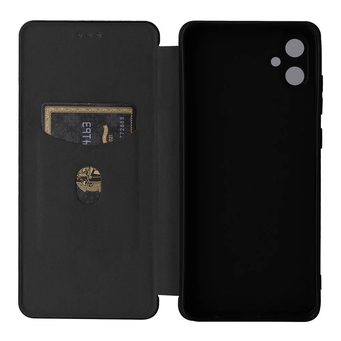 For Samsung Galaxy A05 4G Case Carbon Fiber Texture Leather Phone Cover - Black - 6