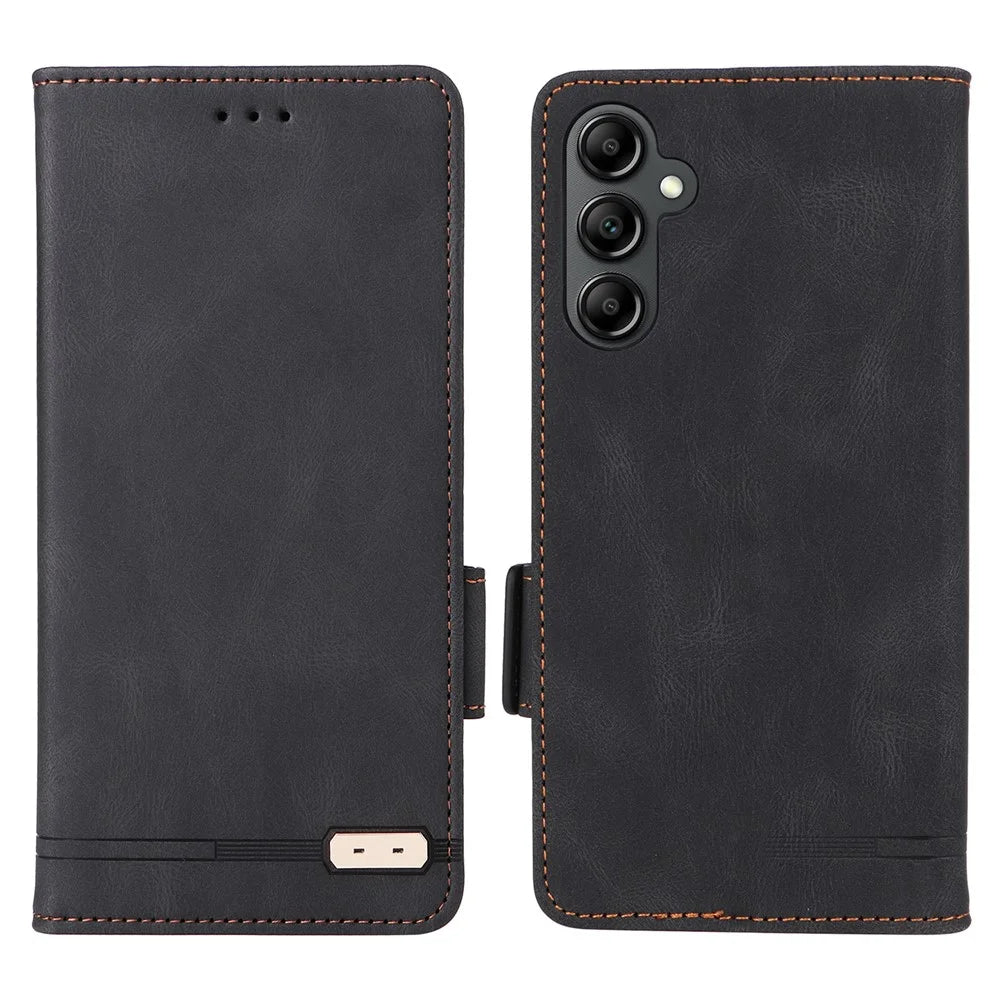 For Samsung Galaxy A15 4G Case Hardware Decor Leather Cover with Wallet Stand - Black - 1