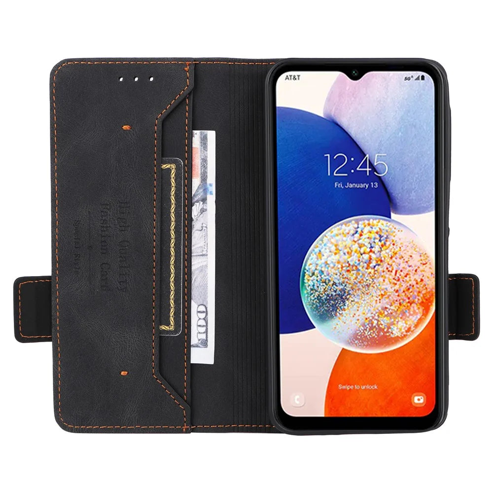 For Samsung Galaxy A15 4G Case Hardware Decor Leather Cover with Wallet Stand - Black - 2