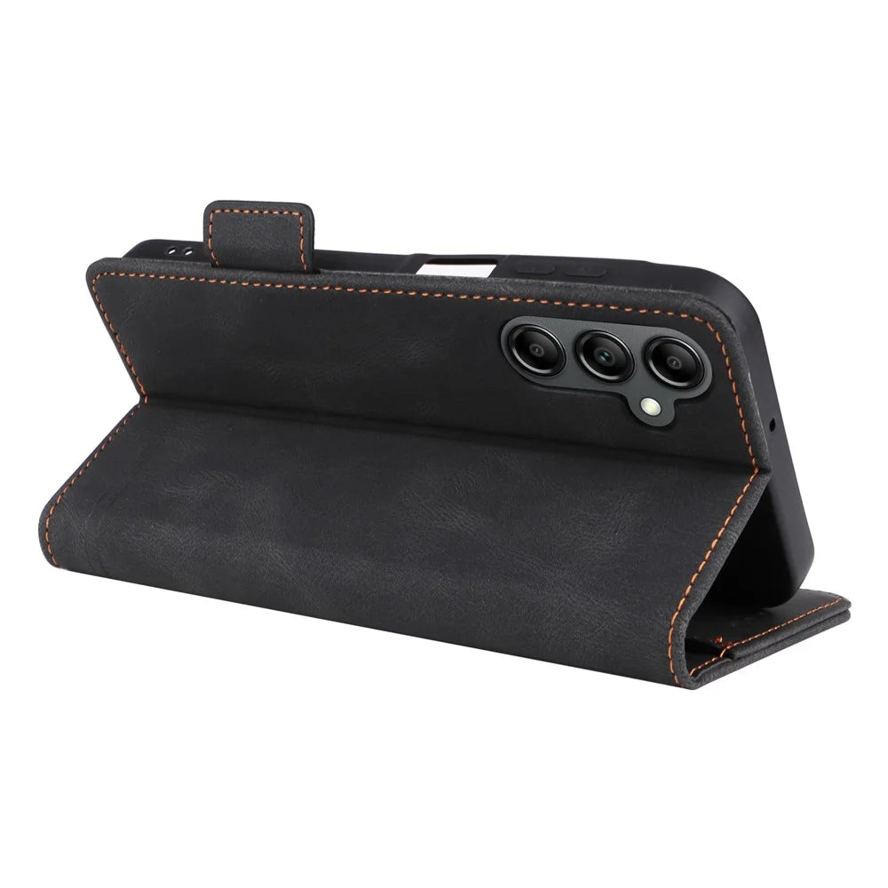 For Samsung Galaxy A15 4G Case Hardware Decor Leather Cover with Wallet Stand - Black - 4