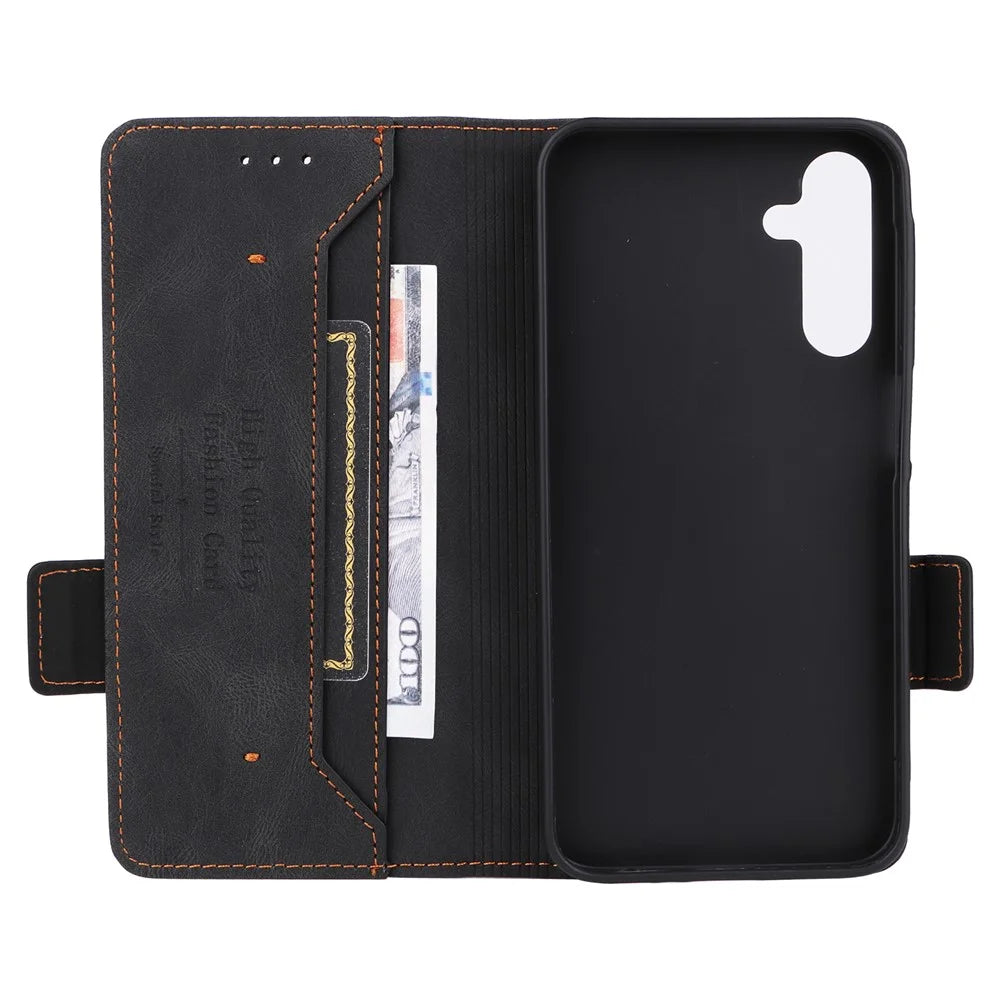 For Samsung Galaxy A15 4G Case Hardware Decor Leather Cover with Wallet Stand - Black - 5