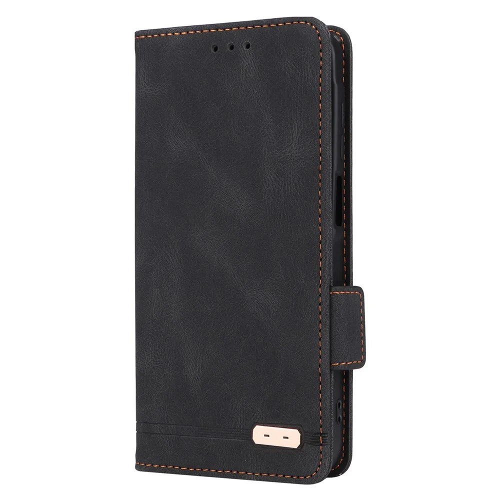 For Samsung Galaxy A15 4G Case Hardware Decor Leather Cover with Wallet Stand - Black - 6