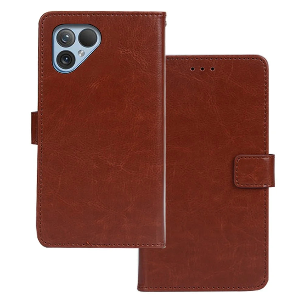 IDEWEI For Fairphone 5 Case Crazy Horse Texture Wallet Leather Cover - Brown - 1