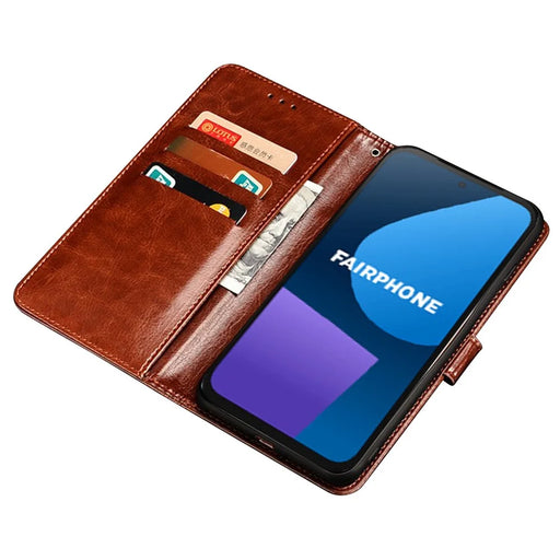 IDEWEI For Fairphone 5 Case Stand Wallet Phone Leather Cover - Brown - 2