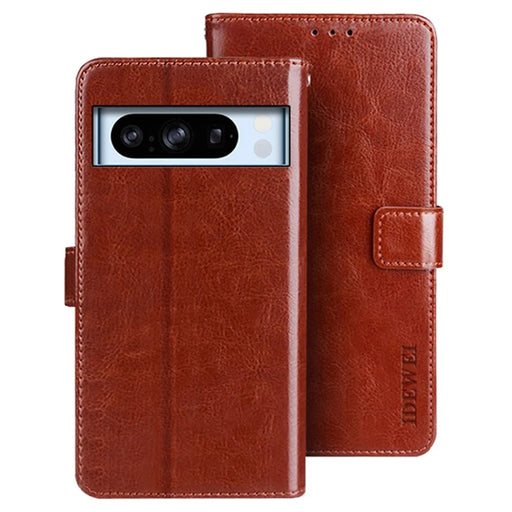 IDEWEI For Google Pixel 8 Pro Case Shockproof Leather Wallet Stand Mobile Phone Cover - Brown - 1