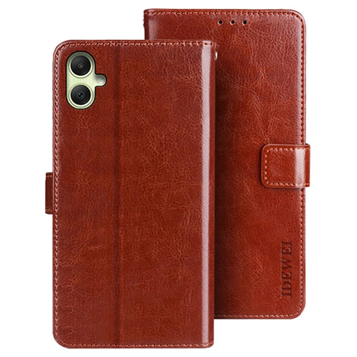 IDEWEI For Samsung Galaxy A05 4G Case Crazy Horse Texture Leather Phone Cover - Brown - 1
