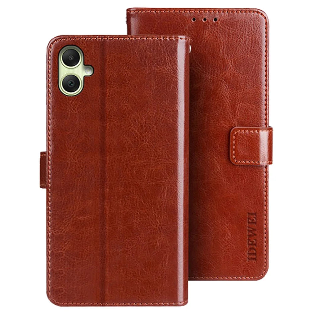 IDEWEI For Samsung Galaxy A05 4G Case Crazy Horse Texture Leather Phone Cover - Brown - 1