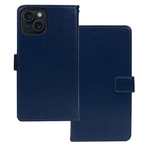 IDEWEI For iPhone 15 Plus Case Full Protection PU Leather Stand Wallet Phone Cover - Blue - 1
