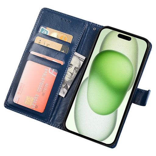 IDEWEI For iPhone 15 Plus Case Full Protection PU Leather Stand Wallet Phone Cover - Blue - 2