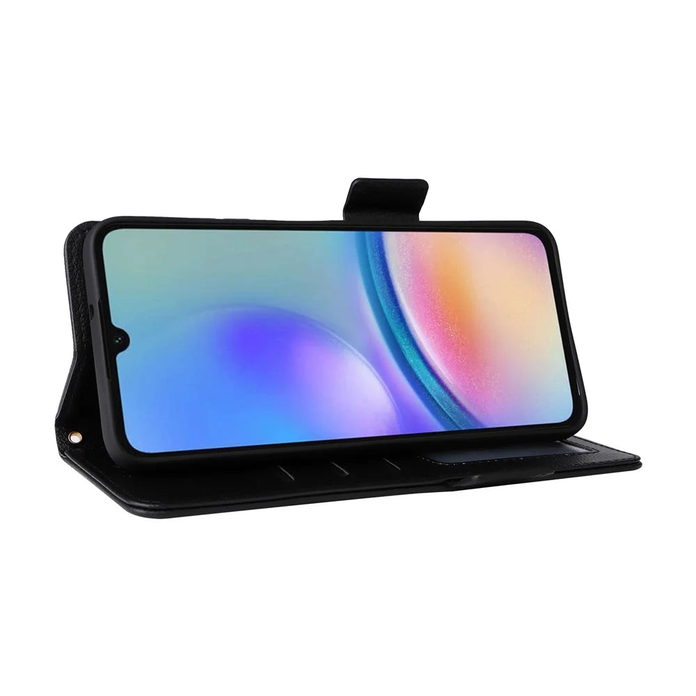 For Samsung Galaxy A05s 4G / M14 4G Case Litchi Texture Wallet Leather Phone Cover with Strap - Black - 3