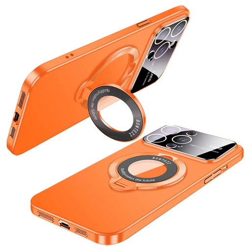 VOERO For iPhone 13 Pro Max Magnetic Case Kickstand Phone Cover with Lens Protector - Orange - 1