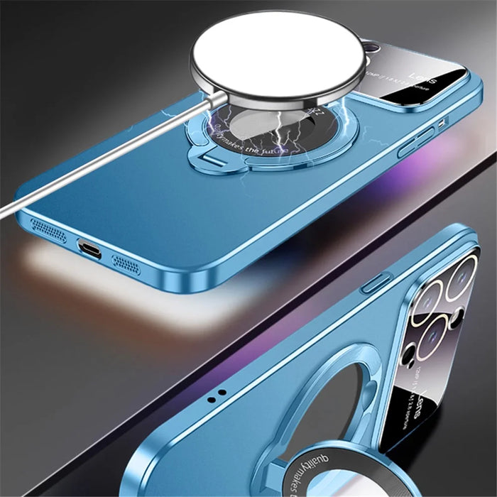VOERO For iPhone 13 Pro Max Magnetic Case Kickstand Phone Cover with Lens Protector - Orange - 3