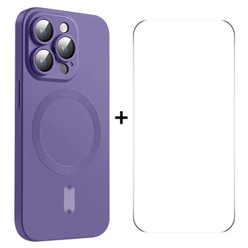 ENKAY HAT PRINCE For iPhone 15 Pro TPU Case Magnetic Phone Cover with 0.26mm High Aluminium-silicon Glass Film - Purple - 1