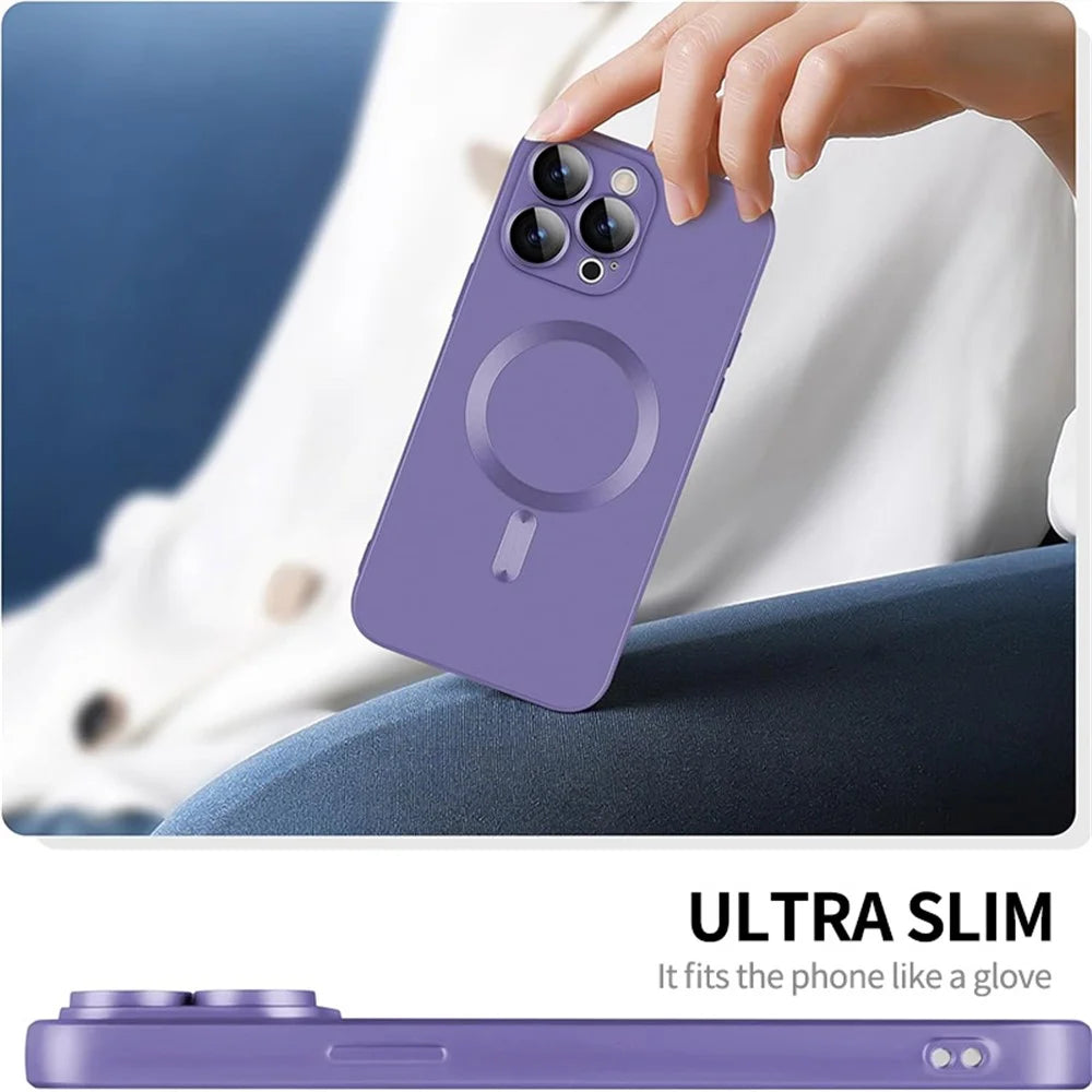 ENKAY HAT PRINCE For iPhone 15 Pro TPU Case Magnetic Phone Cover with 0.26mm High Aluminium-silicon Glass Film - Purple - 5