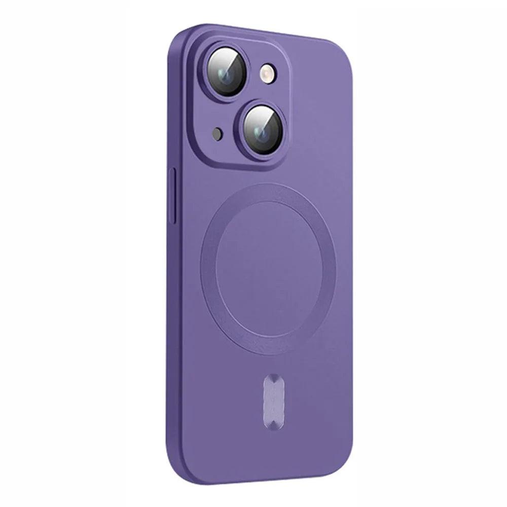 ENKAY HAT PRINCE For iPhone 15 Magnetic Case Matte TPU Phone Cover with 0.26mm High Aluminium-silicon Glass Film - Purple - 2
