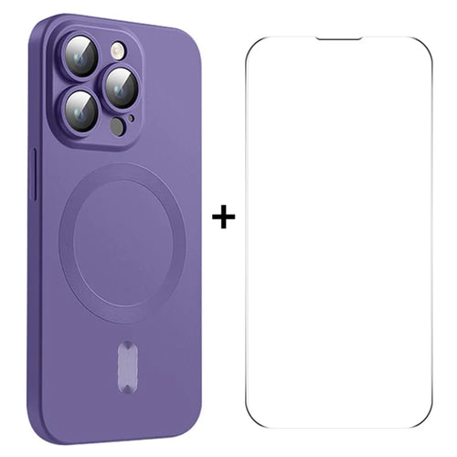 ENKAY HAT PRINCE For iPhone 14 Pro Max Case TPU Phone Cover with 0.26mm High Aluminium-silicon Glass Film - Purple - 1
