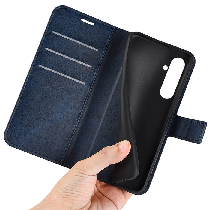 For Samsung Galaxy A05s 4G Case PU Leather Stand Calf Texture Cell Phone Cover - Blue - 4