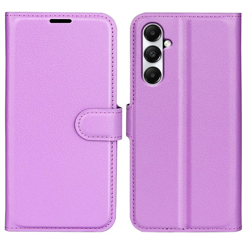 For Samsung Galaxy A05s 4G Case Litchi Texture Stand Leather Wallet Phone Shell - Purple - 1