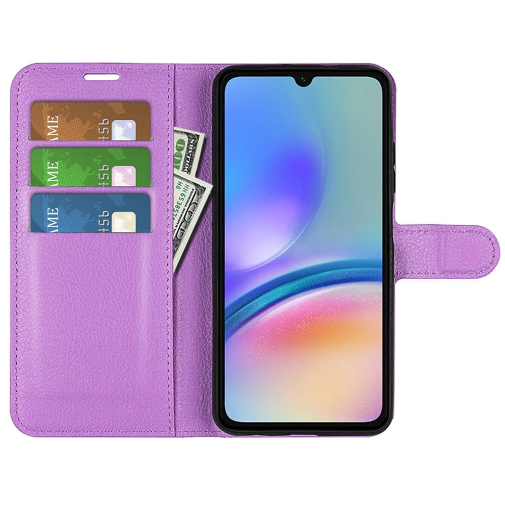 For Samsung Galaxy A05s 4G Case Litchi Texture Stand Leather Wallet Phone Shell - Purple - 2