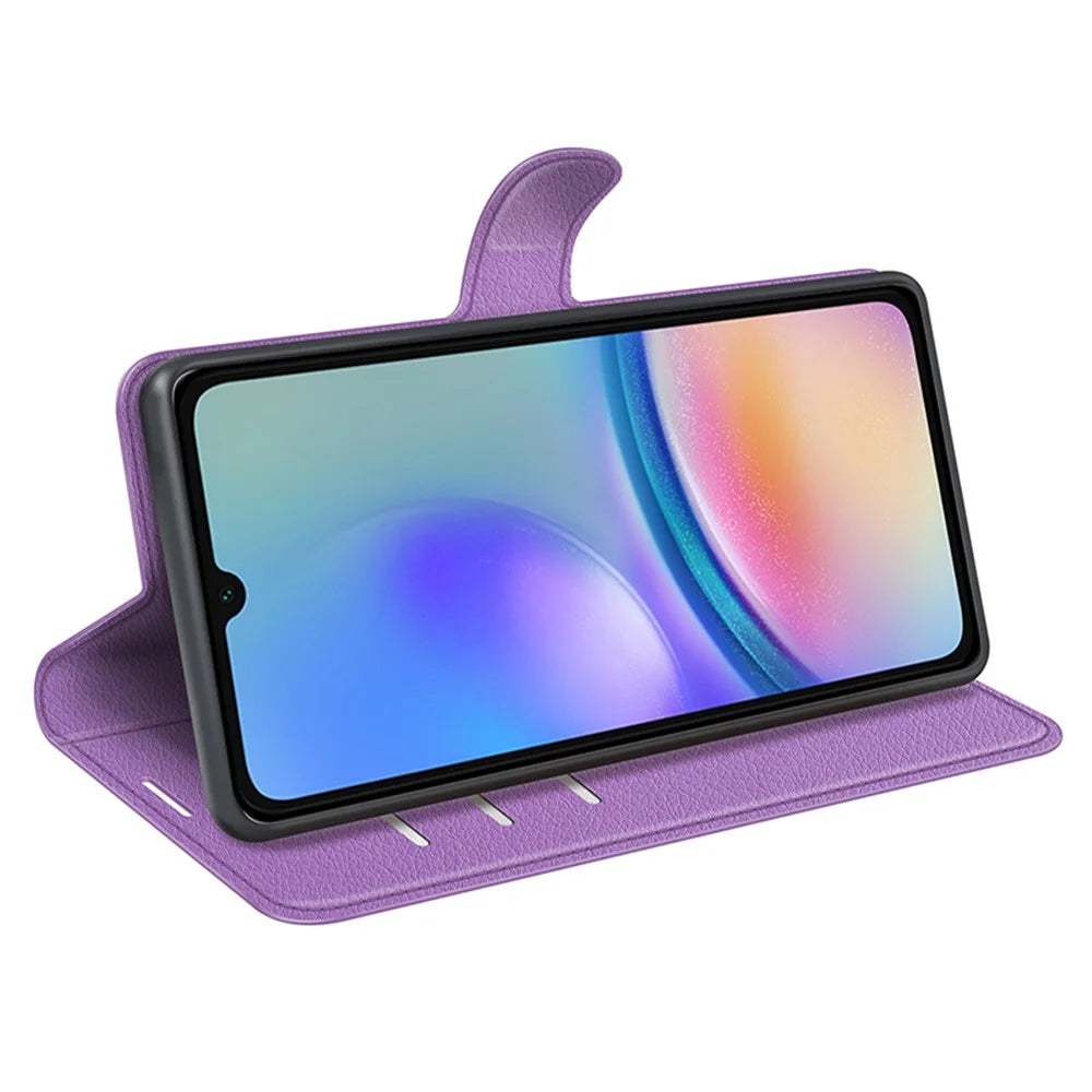 For Samsung Galaxy A05s 4G Case Litchi Texture Stand Leather Wallet Phone Shell - Purple - 3