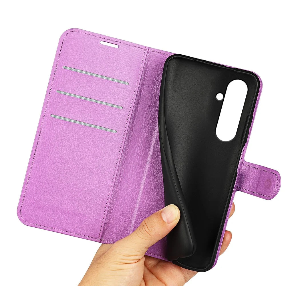 For Samsung Galaxy A05s 4G Case Litchi Texture Stand Leather Wallet Phone Shell - Purple - 4