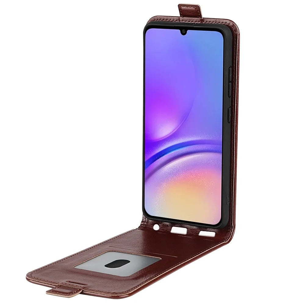 For Samsung Galaxy A05 4G Case Crazy Horse Texture Cell Phone Leather Cover with Card Slot - Brown - 2