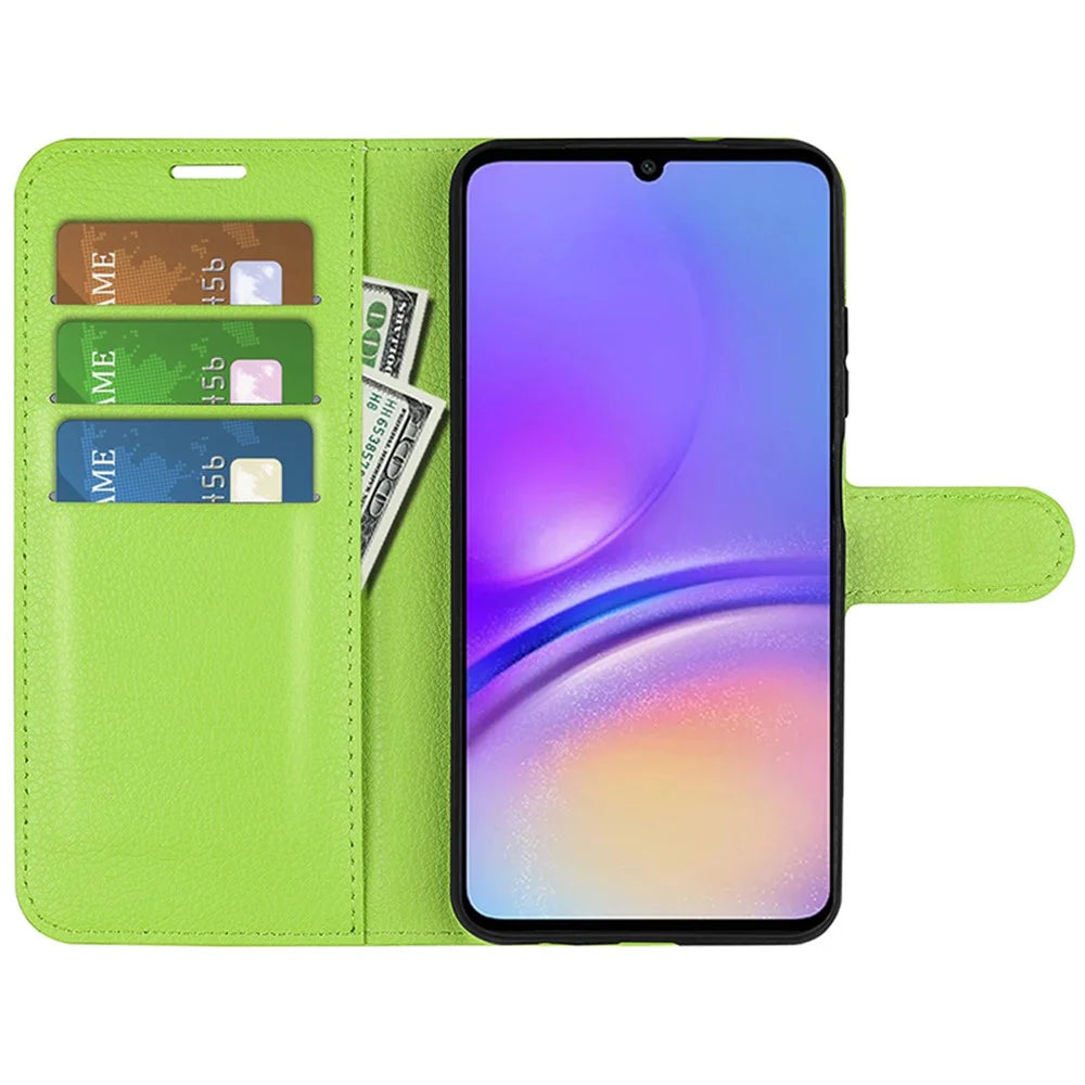 For Samsung Galaxy A05 4G Case Litchi Texture Folding Stand Leather Phone Shell - Green - 2