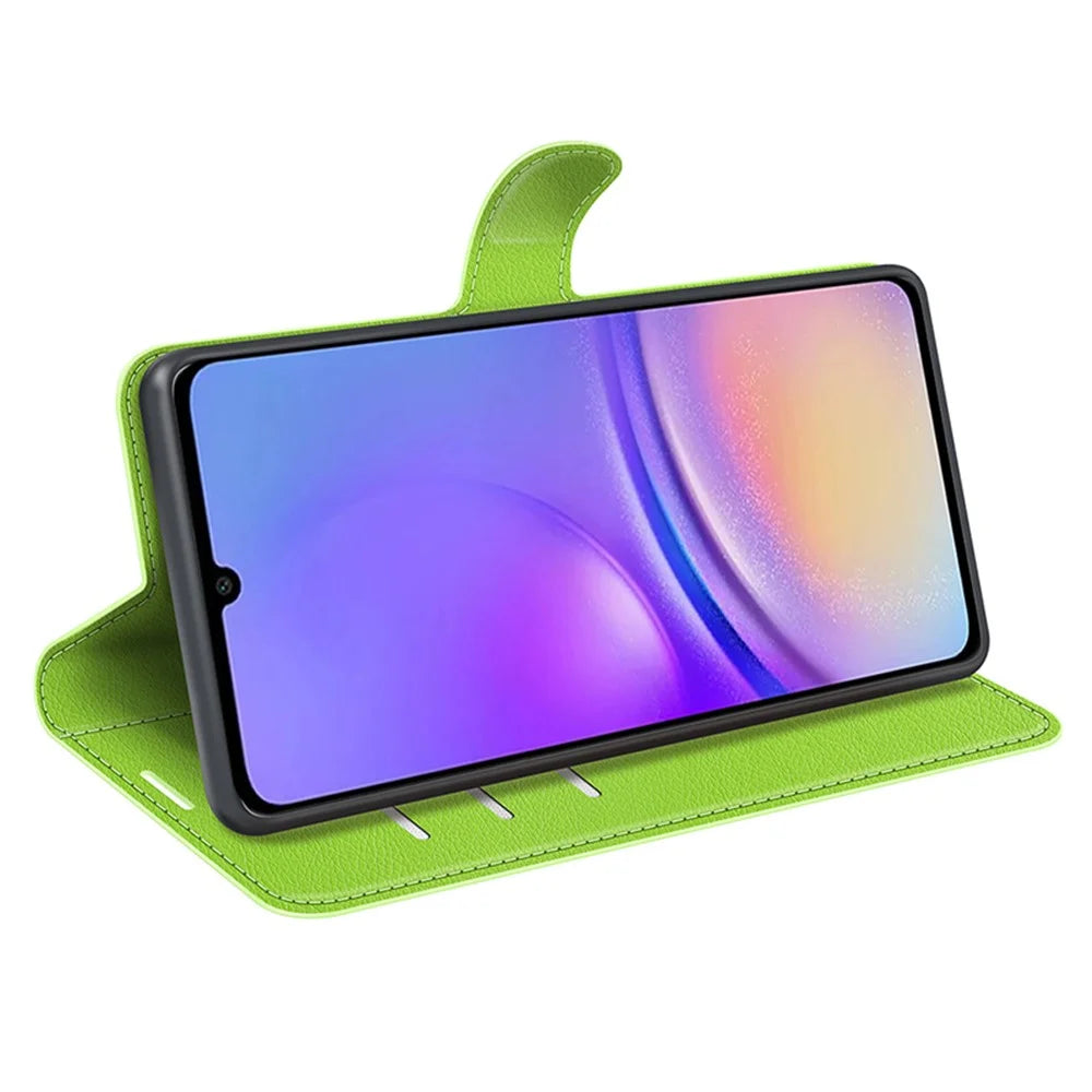 For Samsung Galaxy A05 4G Case Litchi Texture Folding Stand Leather Phone Shell - Green - 3