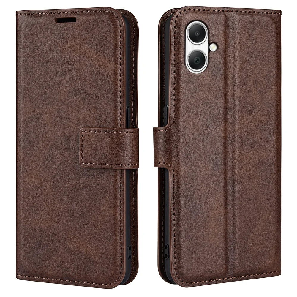 For Samsung Galaxy A05 4G Case Calf Texture PU Leather Phone Wallet Cover - Brown - 1