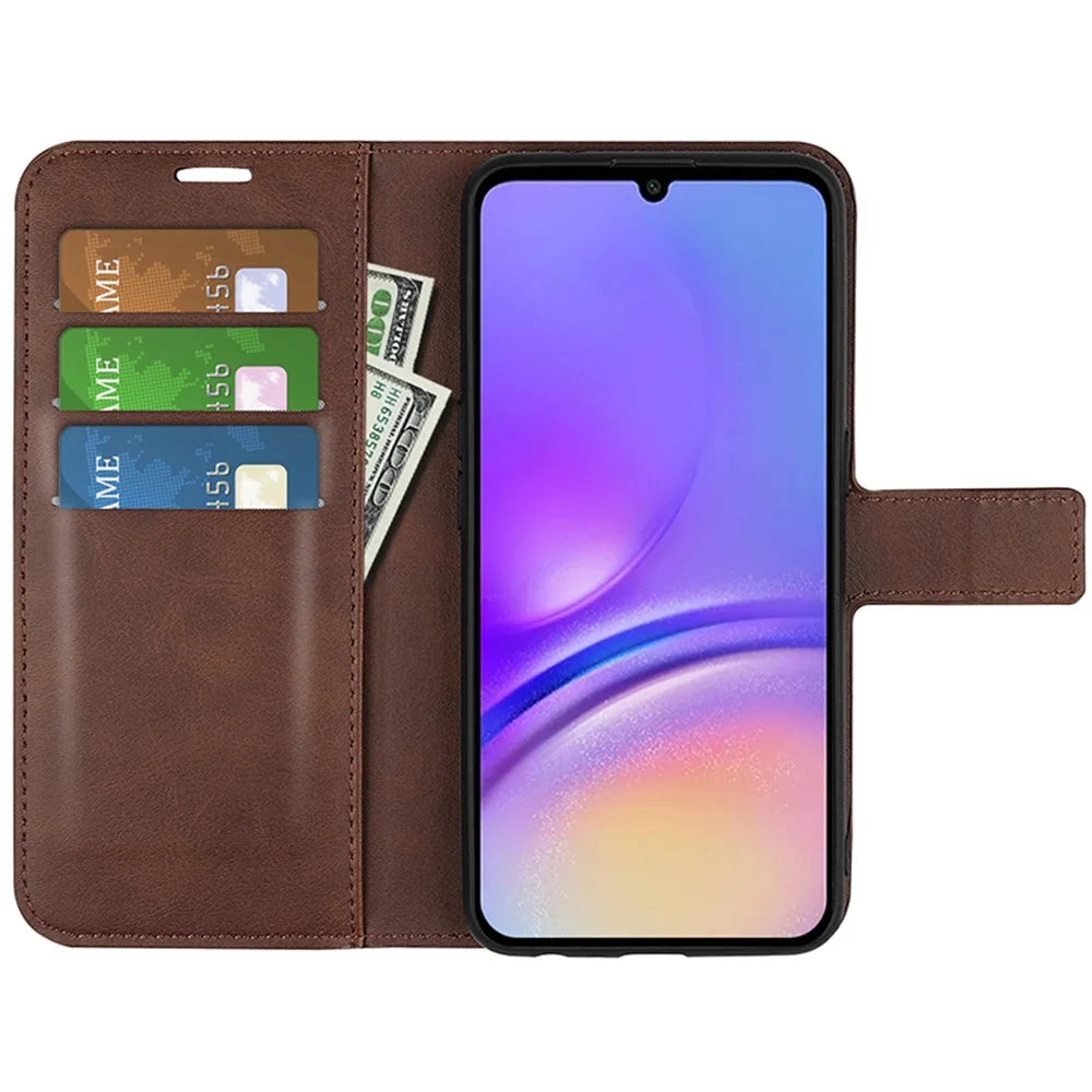For Samsung Galaxy A05 4G Case Calf Texture PU Leather Phone Wallet Cover - Brown - 2