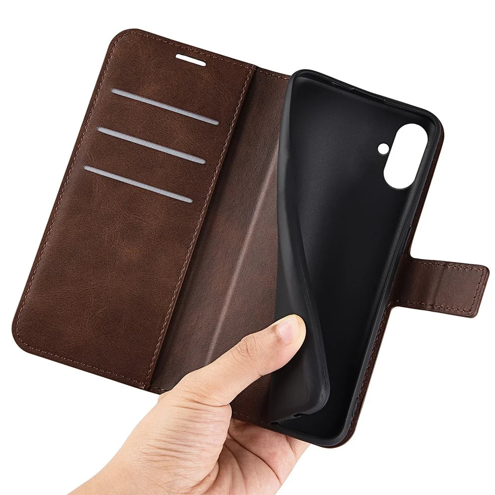For Samsung Galaxy A05 4G Case Calf Texture PU Leather Phone Wallet Cover - Brown - 4