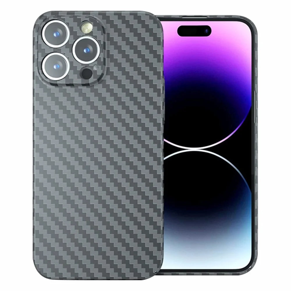 For iPhone 15 Pro Case Splicing Color Hard PC Carbon Fiber Texture Phone Cover - Black - 1
