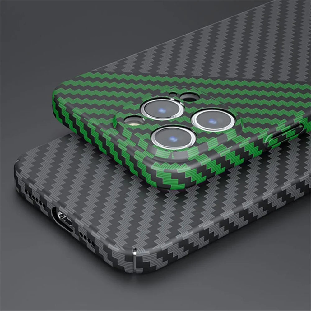For iPhone 15 Pro Max Case Carbon Fiber Texture Splicing Color PC Phone Back Cover - Black+White - 5