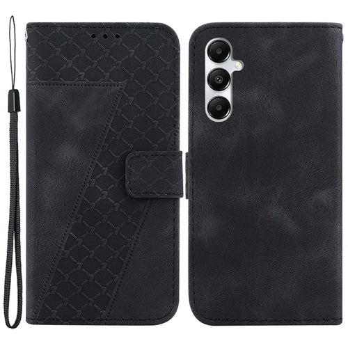 For Samsung Galaxy A05s 4G Case 7-Shape Imprint PU Leather Wallet Stand Phone Cover - Black - 1