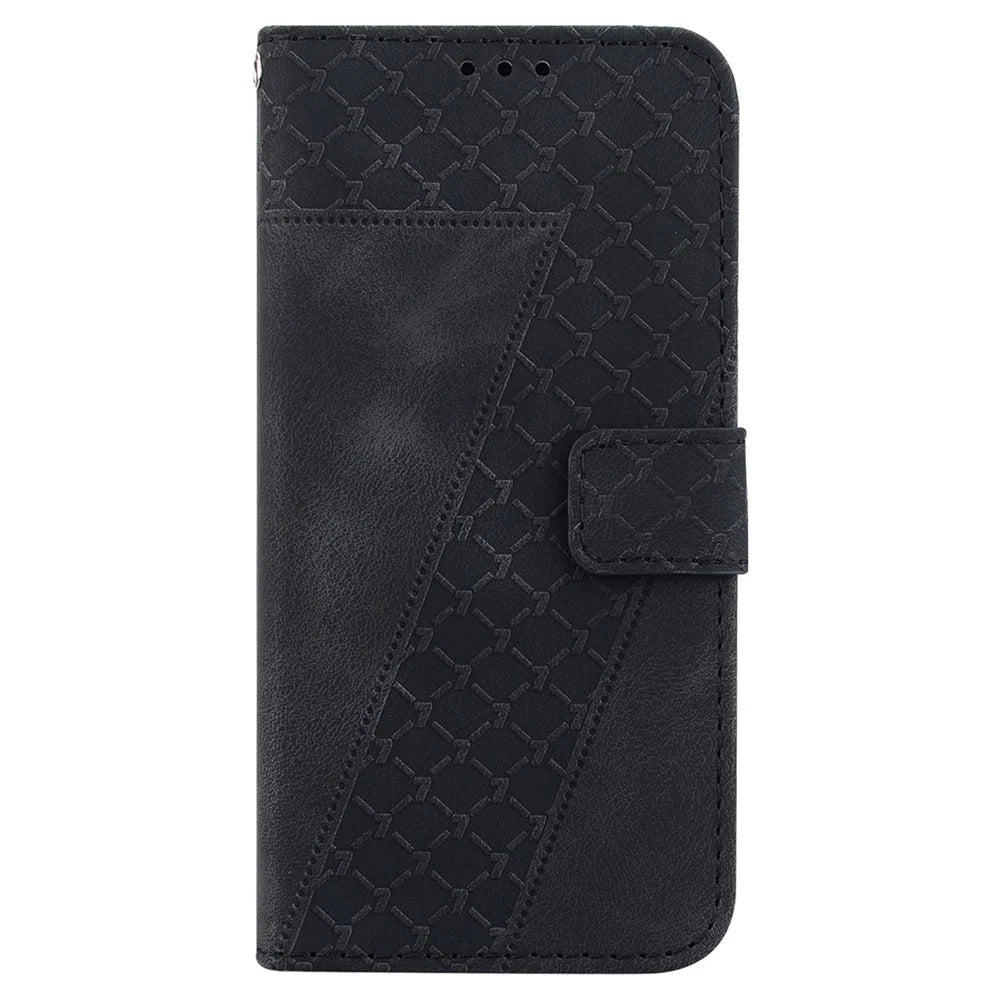 For Samsung Galaxy A05s 4G Case 7-Shape Imprint PU Leather Wallet Stand Phone Cover - Black - 7